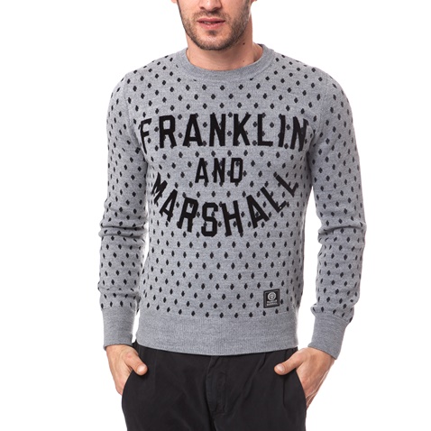FRANKLIN & MARSHALL-Ανδρικό πουλόβερ Franklin & Marshall γκρι
