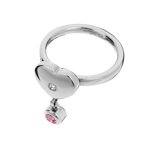 FOLLI FOLLIE-Γυναικείο επάργυρο δαχτυλίδι με καρδιά FOLLI FOLLIE ασημί-ροζ
