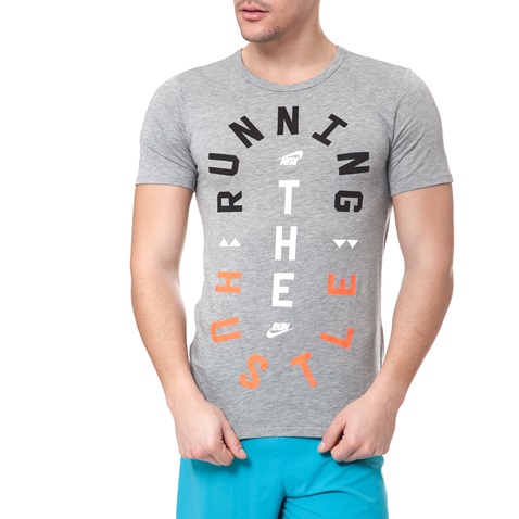 NIKE-Ανδρικό t-shirt Nike RUN HUSTLE TEE γκρι μελανζέ 