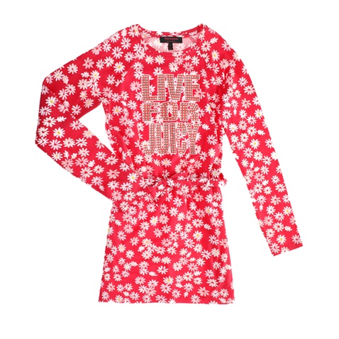 JUICY COUTURE KIDS-Κοριτσίστικο φόρεμα JUICY COUTURE κόκκινο με φλοράλ μοτίβο 