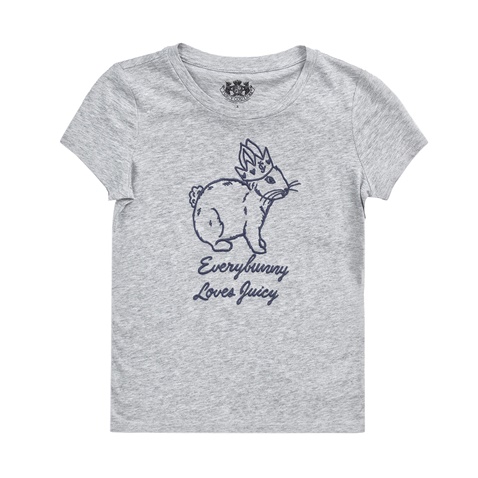 JUICY COUTURE KIDS-Κοριτσίστικη κοντομάνικη μπλούζα JUICY COUTURE BUNNY EMBROIDERED γκρι 