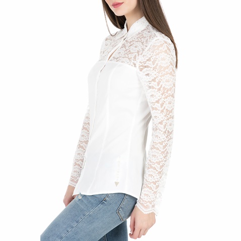 GUESS-Γυναικείο μακρυμάνικο πουκάμισο με δαντέλα Guess LS BRANDIE λευκό