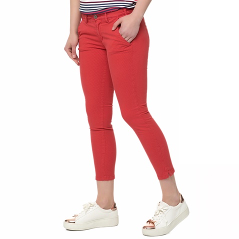 40-WEFT-Γυναικείο skinny cropped παντελόνι MELITAS 40-WEFT κόκκινο με print