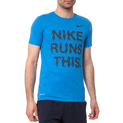 NIKE-Ανδρικό t-shirt NIKE RUN THIS TEE τιρκουάζ