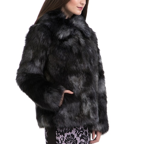 JUICY COUTURE-Γυναικείο παλτό MULTICOLOR FAUX FUR COAT μαύρο-γκρι
