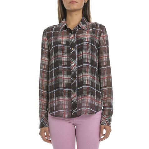 JUICY COUTURE-Γυναικείο πουκάμισο JUICY KRONBERG PLAID BLOUSE καρό μαύρο-κόκκινο