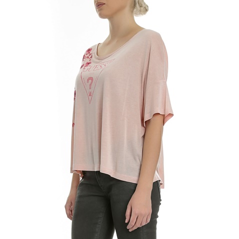 GUESS-Γυναικείο t-shirt GUESS TRIANGLE ροζ
