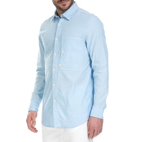 G-STAR RAW-Ανδρικό μακρυμάνικο πουκάμισο G-Star Raw Stalt γαλάζιο