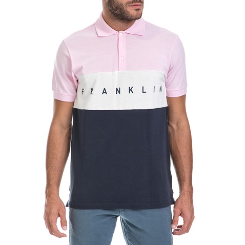 FRANKLIN & MARSHALL-Ανδρική μπλούζα FRANKLIN & MARSHALL μπλε-ροζ