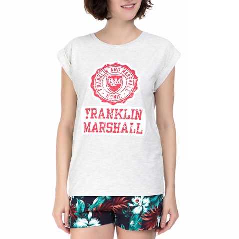 FRANKLIN & MARSHAL-Γυναικεία κοντομάνικη μπλούζα  Franklin & Marshall εκρού