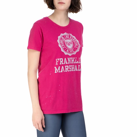 FRANKLIN & MARSHALL-Γυναικεία βαμβακερή μπλούζα Franklin & Marshall φούξια