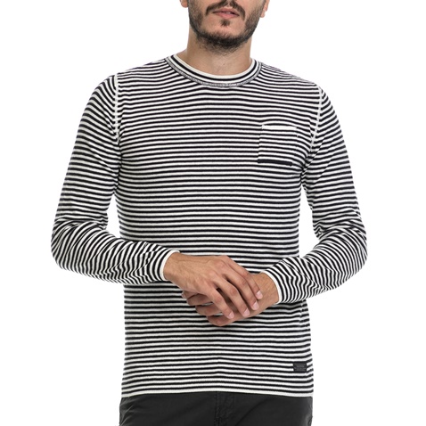 SSEINSE-Ανδρική μπλούζα GIROCOLLO SSEINSE άσπρη-μαύρη