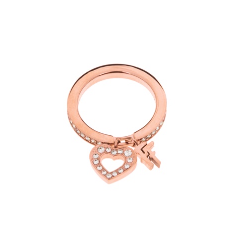 FOLLI FOLLIE-Γυναικείο επίχρυσο δαχτυλίδι FOLLI FOLLIE ροζ-χρυσό