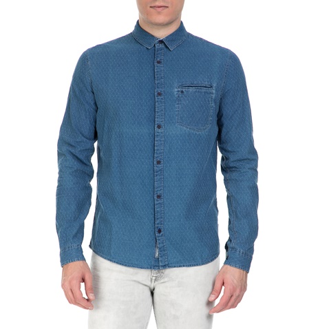 CALVIN KLEIN JEANS-Ανδρικό μακρυμάνικο πουά πουκάμισο Calvin Klein Jeans μπλε