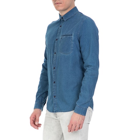 CALVIN KLEIN JEANS-Ανδρικό μακρυμάνικο πουά πουκάμισο Calvin Klein Jeans μπλε