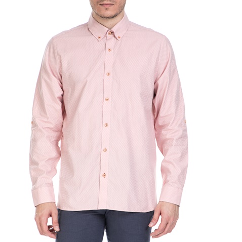 TED BAKER-Ανδρικό μακρυμάνικο πουκάμισο Ted Baker ροζ με print