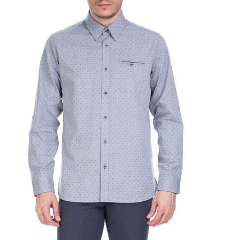 TED BAKER-Ανδρικό μακρυμάνικο πουκάμισο Ted Baker μπλε με print 