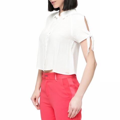 GUESS-Γυναικείο κοντομάνικο πουκάμισο Guess PATI CREPE FLUID λευκό
