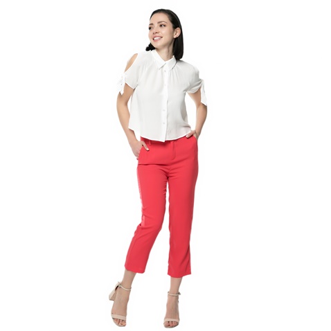 GUESS-Γυναικείο κοντομάνικο πουκάμισο Guess PATI CREPE FLUID λευκό