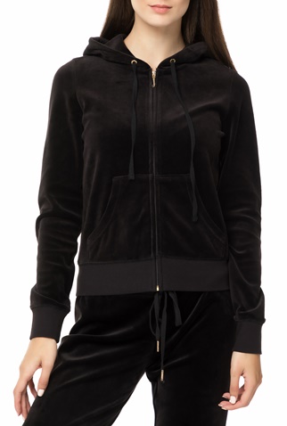 JUICY COUTURE-Γυναικεία βελουτέ ζακέτα με κουκούλα JUICY COUTURE VELOUR ROBERTSON μαύρη