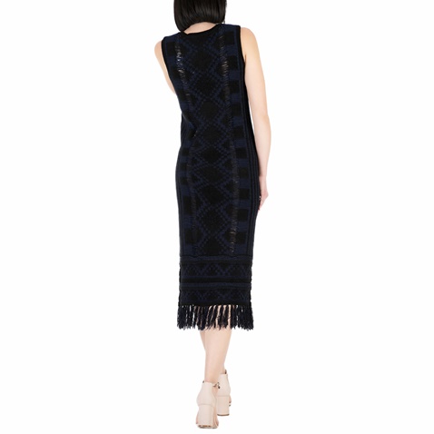 SCOTCH & SODA-Γυναικείο midi φόρεμα Scotch & Soda Basket weave inspired knit tan μάυρο - μπλε