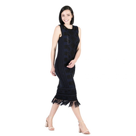 SCOTCH & SODA-Γυναικείο midi φόρεμα Scotch & Soda Basket weave inspired knit tan μάυρο - μπλε