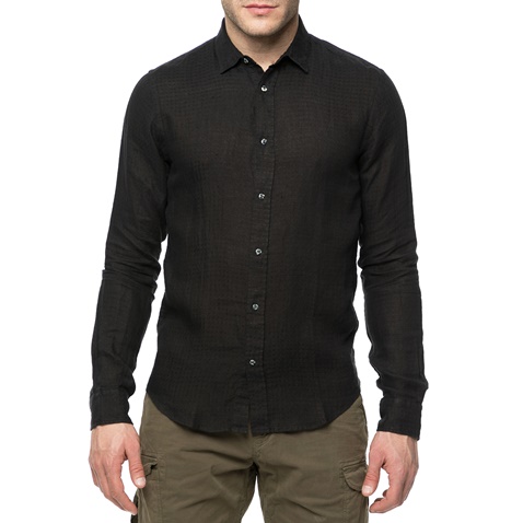 SCOTCH & SODA-Ανδρικό λινό πουκάμισο Scotch & Soda Longsleeve shirt in structured μαύρο