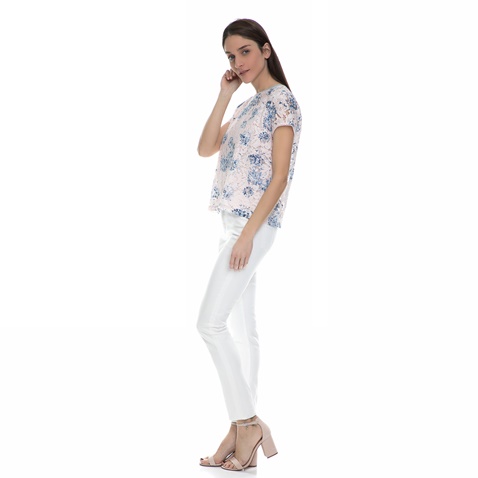 JUICY COUTURE-Γυναικεία κοντομάνικη μπλούζα με δαντέλα Juicy Couture λευκή - γαλάζια