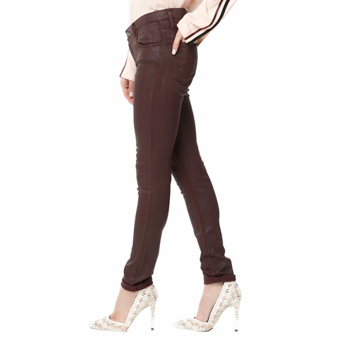 REIKO-Γυναικείο τζιν παντελόνι κερωμένο NELLYEH16 REIKO μπορντό