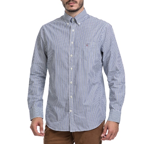 GANT-Ανδρικό πουκάμισο GANT λευκό-μπλε         