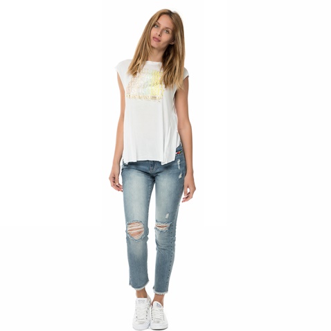 JUICY COUTURE-Γυναικεία αμάνικη μπλούζα JUICY COUTURE KNT MALIBU CROSS BACK TEE λευκή