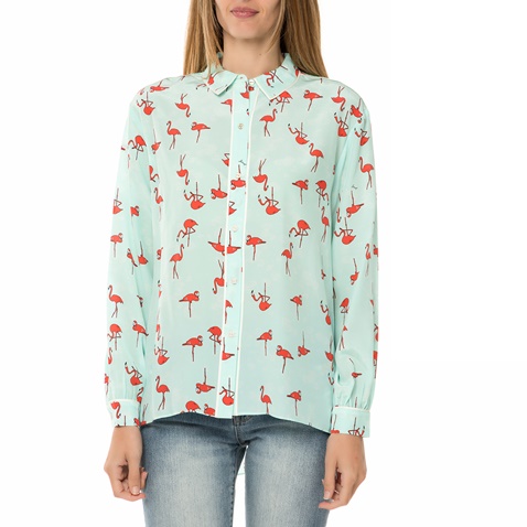 JUICY COUTURE-Γυναικείο μακρυμάνικο πουκάμισο JUICY COUTURE SW FLAMINGO γαλάζιο με print