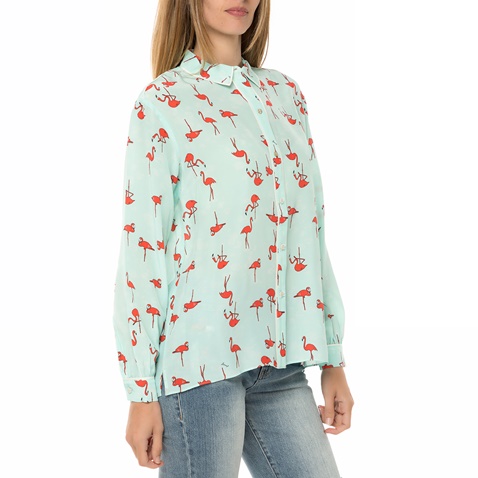 JUICY COUTURE-Γυναικείο μακρυμάνικο πουκάμισο JUICY COUTURE SW FLAMINGO γαλάζιο με print