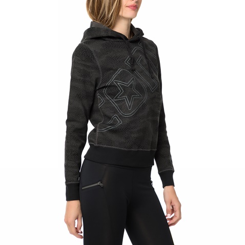 CONVERSE-Γυναικεία φούτερ μπλούζα με κουκούλα CONVERSE μαύρη με print