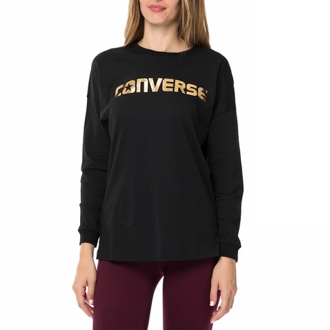 CONVERSE-Γυναικεία φούτερ μπλούζα CONVERSE μαύρη με στάμπα