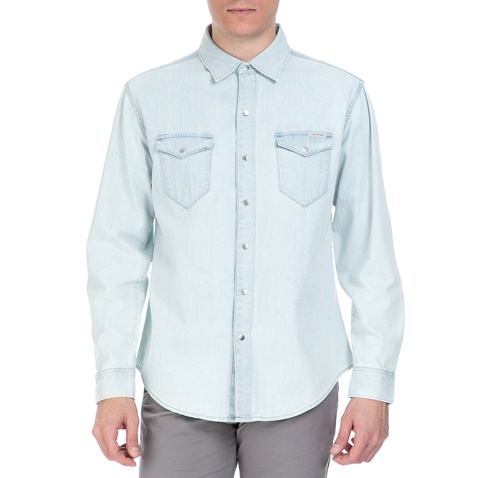 CALVIN KLEIN JEANS-Ανδρικό τζιν πουκάμισο Calvin Klein Jeans ανοιχτό μπλε 