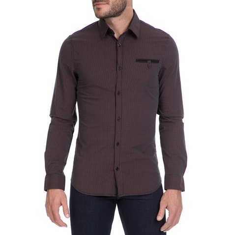 GUESS-Ανδρικό πουκάμισο MICRO CHECK GUESS μοβ-μαύρο