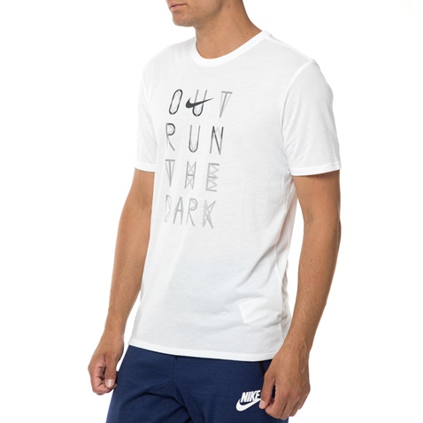 NIKE-Ανδρική κοντομάνικη μπλούζα για τρέξιμο NIKE DRY TEE DBL STMT VERB λευκή