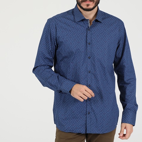 MARTIN & CO-Ανδρικό πουκάμισο MARTIN & CO SLIM FIT πουά μπλε
