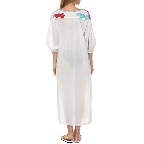 MYMOO-Γυναικείο μάξι beachwear φόρεμα MYMOO λευκό με λουλούδια