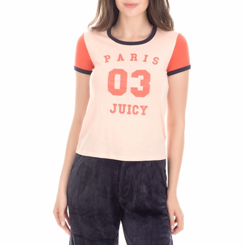 JUICY COUTURE-Γυναικεία κοντομάνικη μπλούζα  PARIS O3 COLORBLOCK σομόν