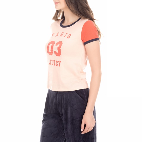 JUICY COUTURE-Γυναικεία κοντομάνικη μπλούζα  PARIS O3 COLORBLOCK σομόν