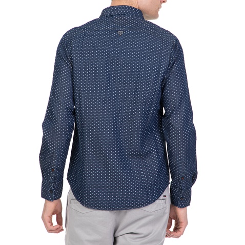 GUESS-Ανδρικό μακρυμάνικο πουά πουκάμισο CLYDE GUESS μπλε