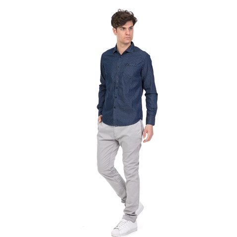 GUESS-Ανδρικό μακρυμάνικο πουά πουκάμισο CLYDE GUESS μπλε