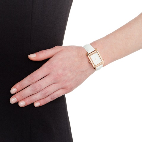 FOLLI FOLLIE-Γυναικείο ρολόι με δερμάτινο λουράκι FOLLI FOLLIE DAISY λευκό