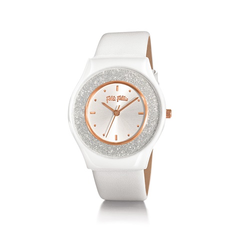 FOLLI FOLLIE-Γυναικείο ρολόι με δερμάτινο λουράκι FOLLI FOLLIE SPARKLING SAND λευκό