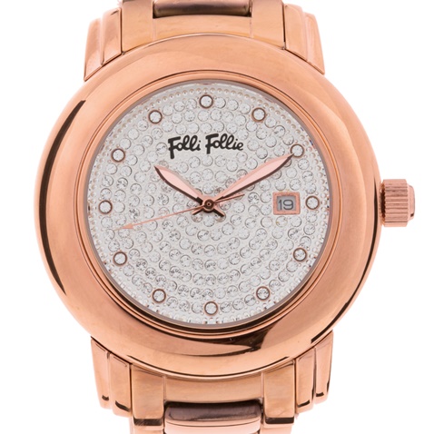 FOLLI FOLLIE-Γυναικείο επίχρυσο ρολόι μπρασελέ FOLLI FOLLIE ροζ-χρυσό