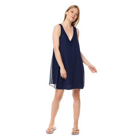 TED BAKER-Γυναικείο μίνι φόρεμα TED BAKER ROSAAY MESH PANELLED μπλε με ημιδιαφάνεια