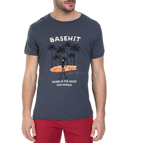BASEHIT-Ανδρική κοντομάνικη μπλούζα Basehit γκρι - μπλε