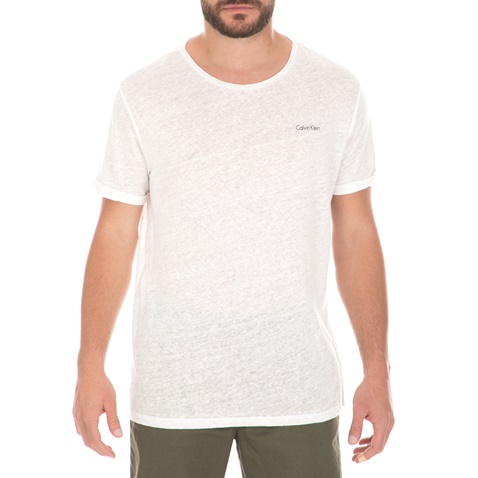 CK UNDERWEAR-Ανδρική λινή κοντομάνικη μπλούζα CK UNDERWEAR λευκή